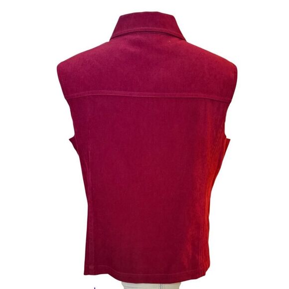 Talbots Vintage Red Micro Suede Stretch Button Down Vest Sz. L 1990’s Y2K - Picture 3 of 8